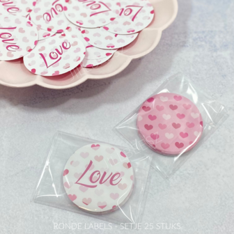 LABEL ROND &quot;LOVE&quot; - Roze - 25 stuks 