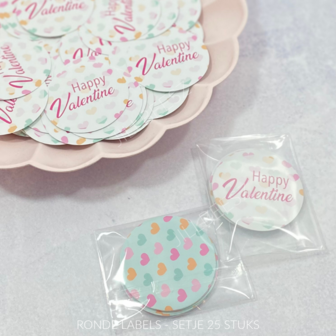 LABEL ROND &quot;HAPPY VALENTINE&quot; - Mint - 25 stuks 