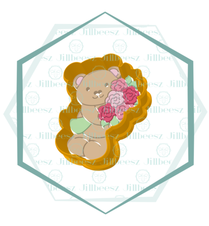 Jillbeesz Bear Flowers Cookie Cutter